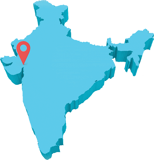 India 3d map with map pin on Gujarat.