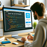 A man focused on his computer, with a homepage displayed on the screen.